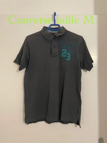 T-shirt polo à manches courtes gris motifs bleu turquoise converse taille M