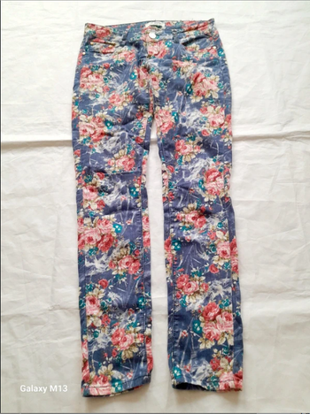 Jean femme taille basse bleu motif floral J Welly taille 38