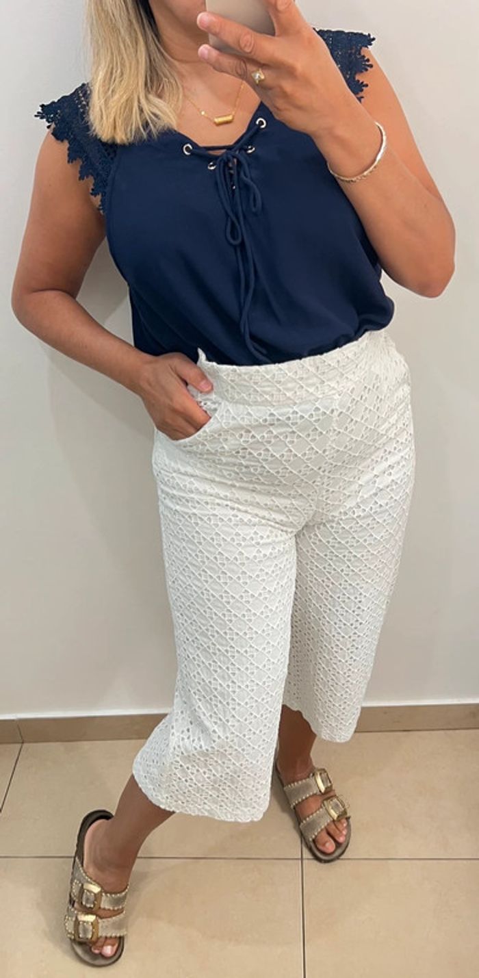 🌿 Pantalon blanc culotte en broderie anglaise – Trucco Taille 36 - photo numéro 3