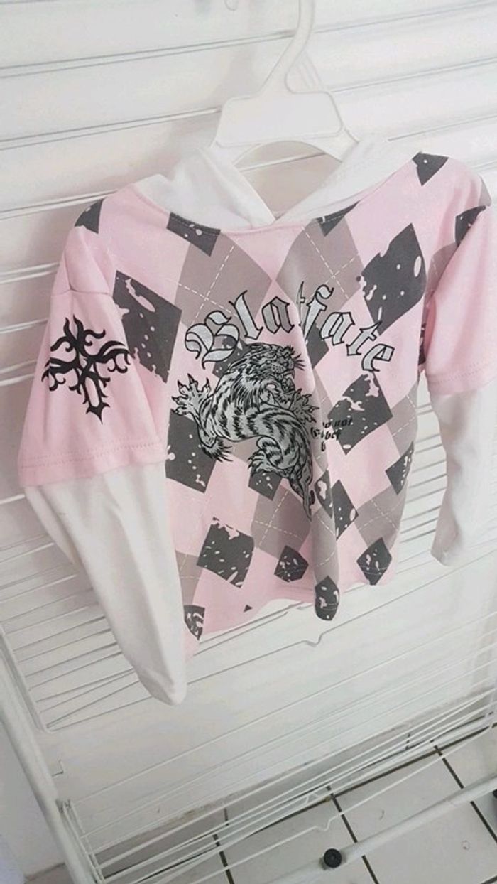 Tee shirt manches longues rose motif tigre - photo numéro 4