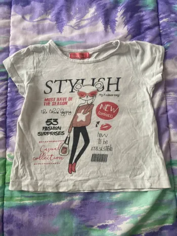 T-shirt blanc chat 4 ans Tissaia basics