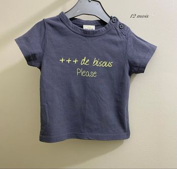 T-shirt manches courtes gris + de bisous please bébé garçon mixte taille 12 mois Tape à l’œil