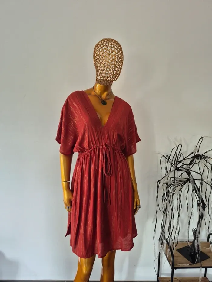 Robe Brique et Dorée Femme Manches Courtes Taille 40/42