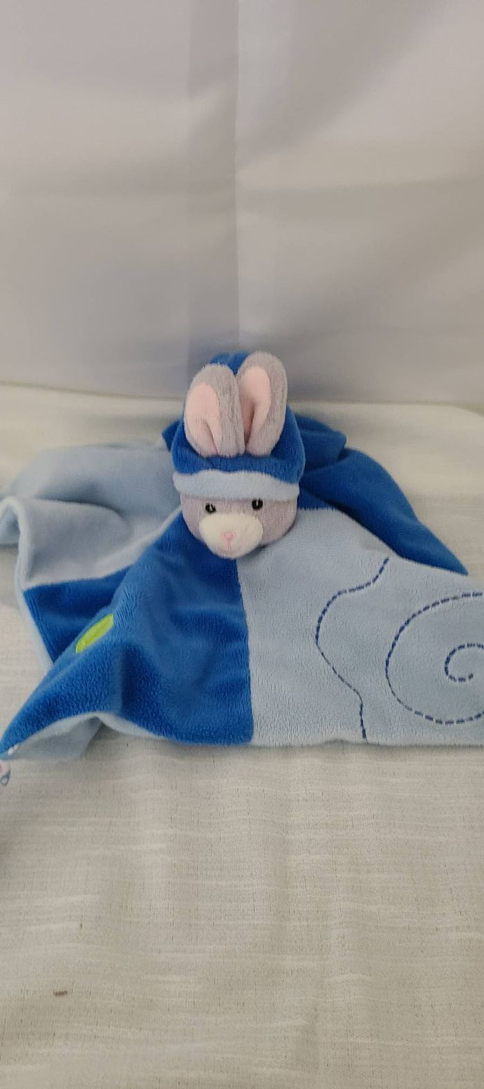 Doudou plat lapin GIPSY bleu feuilles vertes - photo numéro 4