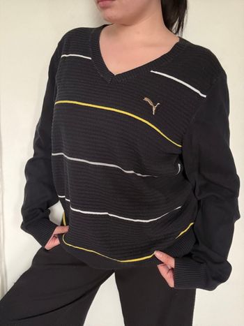 Pull Puma noir rayures jaune et blanc taille L - col V sport - bon état