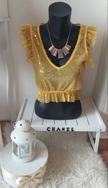 Haut scintillant jaune à sequins et volants Zara T.S neuf 💛