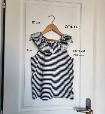 Top marinière col rond à volant Cyrillus état neuf