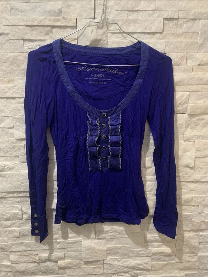 Haut manches longues bleu Soie Karen Millen T6 UK TS