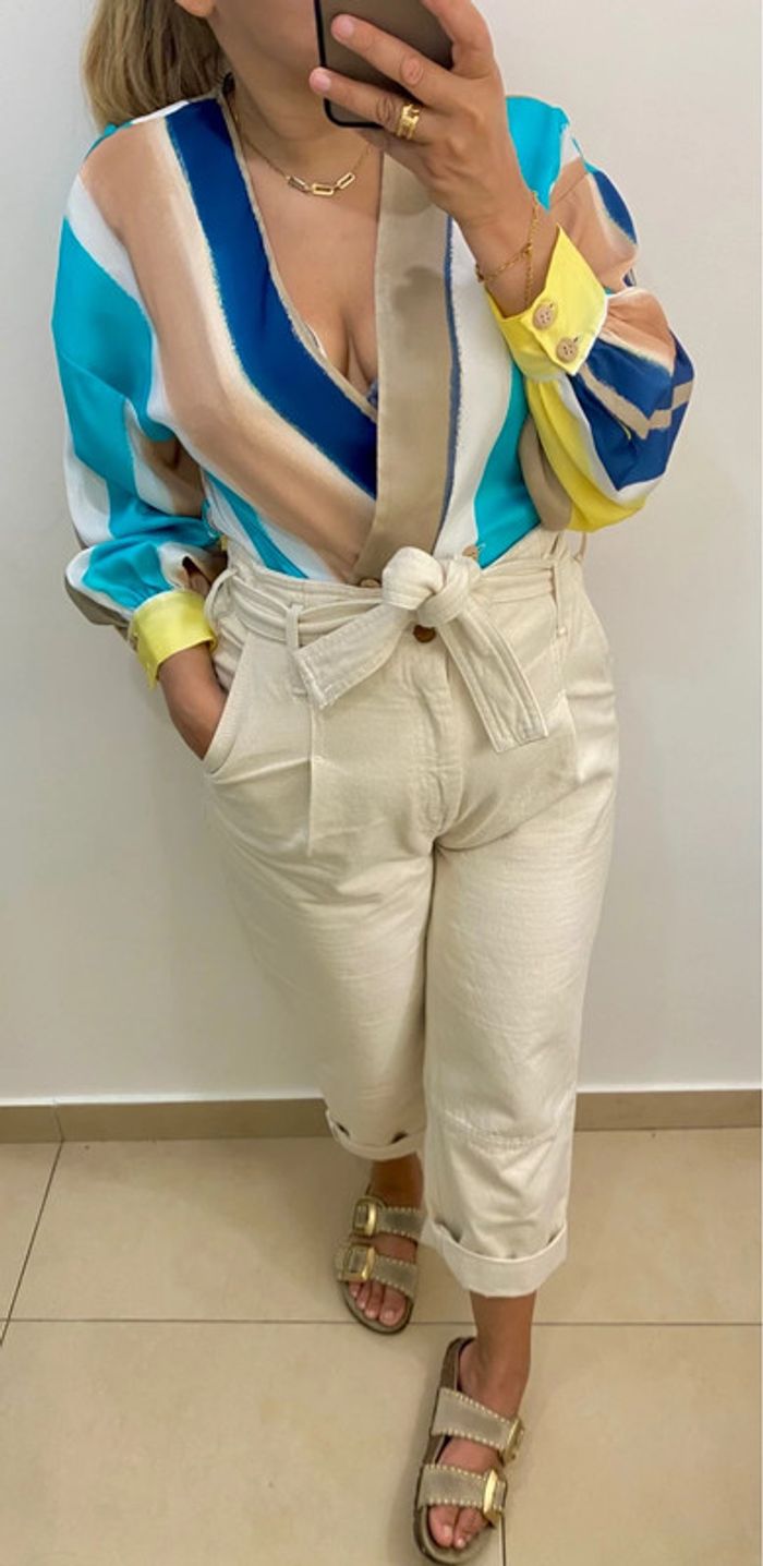 🎨Blouse satinée à rayures multicolores ZARA Taille M - photo numéro 3