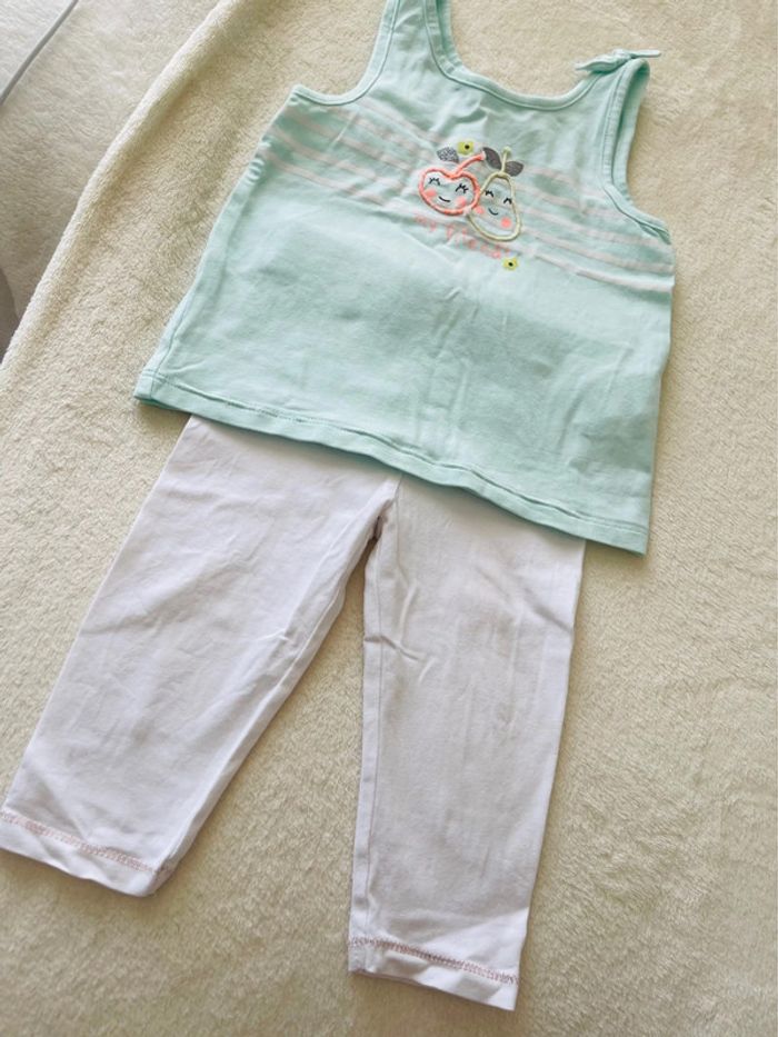 Ensemble débardeur bleu ciel et leggins blanc Orchestra 12 mois 74cm - photo numéro 3