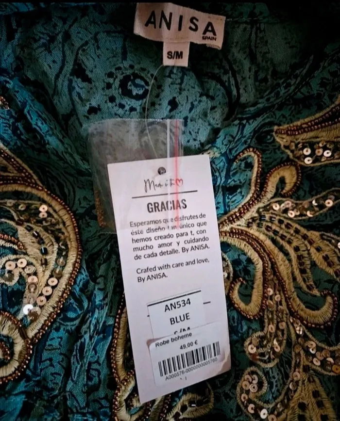 Robe bohème longue vert bleu canard avec ponpons Anisa Taille S/M (grand) Neuve - photo numéro 9