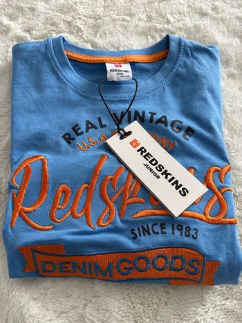 T-shirt manches courtes Redskins junior 12 ans bleu /orange neuf avec étiquette