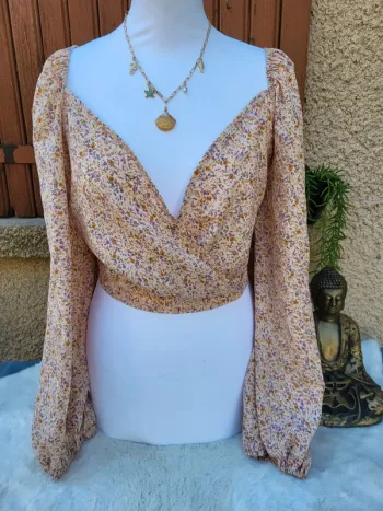 Crop top fleuri liberty ivoire multicolore shein taille 52