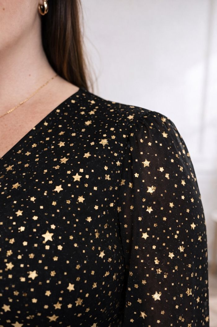 Robe de soirée scintillante manches longues nuit étoilée noire et dorée Femme taille 54 marque Asos 💍 - photo numéro 4