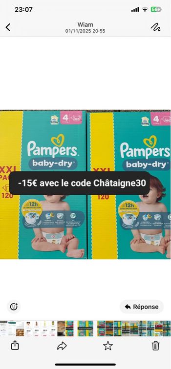 2 cartons de couches Pampers taille 4