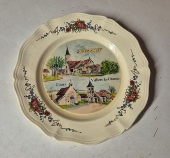 Assiette plate porcelaine sarreguemines obernai paysage grimault vintage