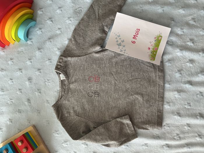 teeshirt manches longues gris inscription devant 6 mois obaibi - photo numéro 3
