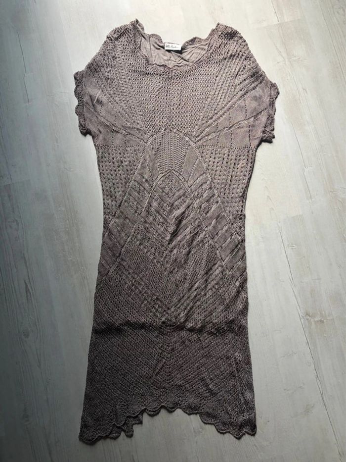 AN21- Robe longue crochet « Ulla Popken » gris/taupe T48-50 portée 1 soirée - photo numéro 3