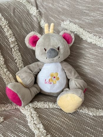 Peluche doudou 21cm Arthur et Lola koala gris blanc rose et jaune parfait état