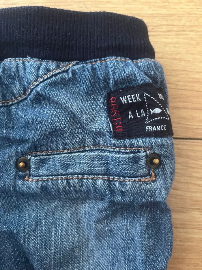 Jean garçon bleu foncé avec attache pression weekend à la mer 6 mois 100%coton - photo numéro 5
