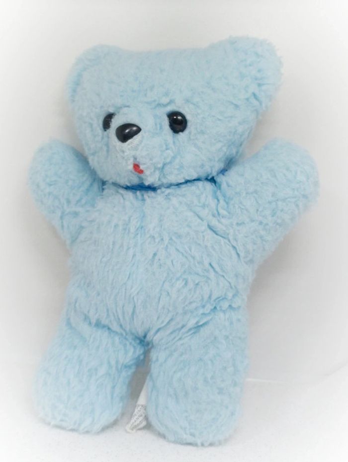Nounours ours Teddy Bear ourson bleu blue ciel clair vintage boulgom minouche tire langue