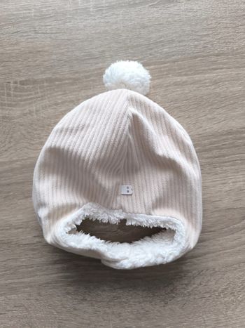 Bonnet obaïbi fourré chaud beige crème 0-3 mois
