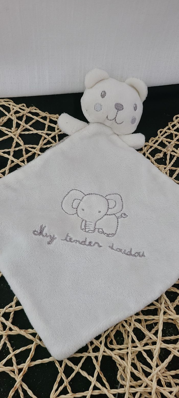 Doudou plat ours blanc gris My Tender Doudou