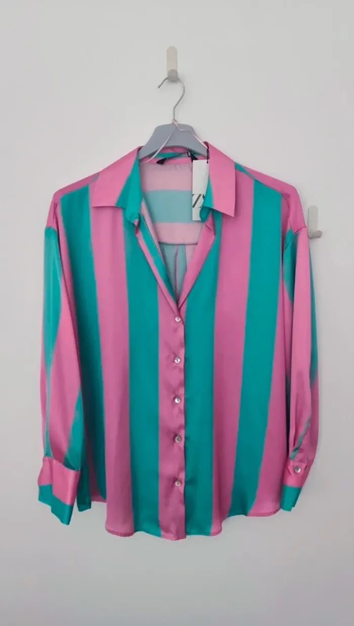 Chemise oversize à rayures violet et vert Zara M