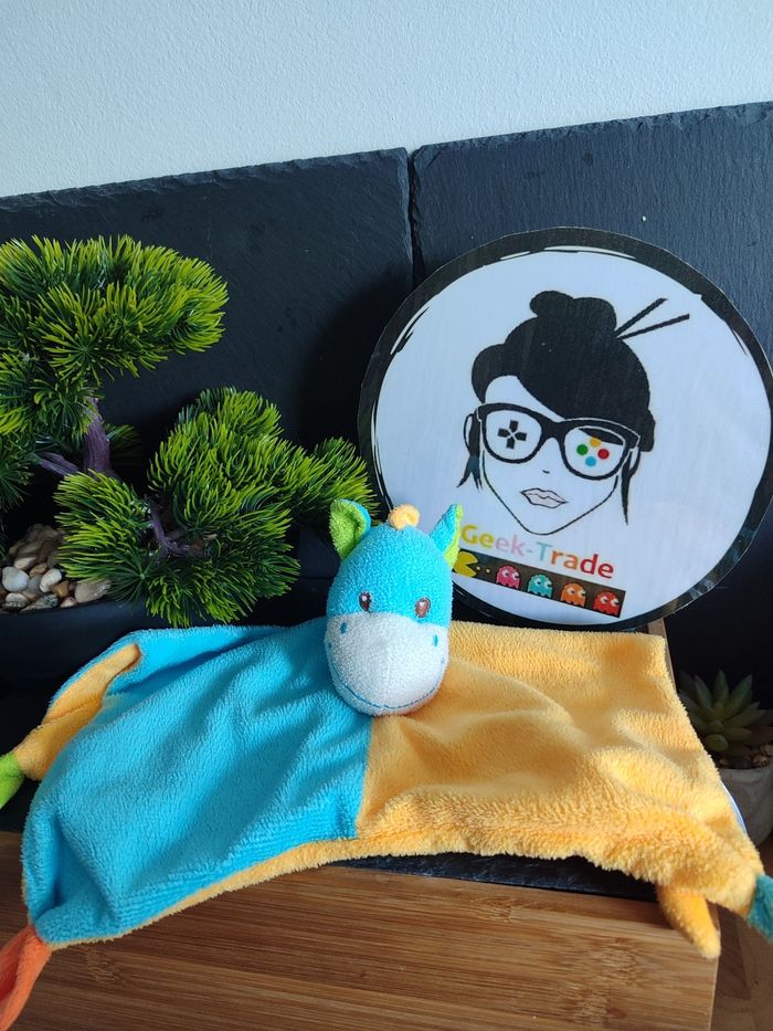 Doudou Cheval Âne Orange Bleu Bambia Plat Mouchoir Carré Vert Beige DD003538