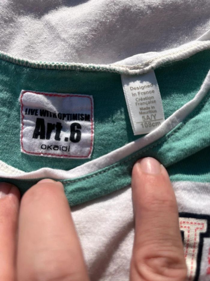 T shirt manche longue rayure blanc vert 5 ans - photo numéro 3