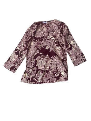 Blouse manches 3/4 bordeaux à motif tropicaux taille L