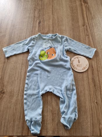 Pyjama bébé Tex 6 mois - Bleu clair avec motif poires - Très bon état