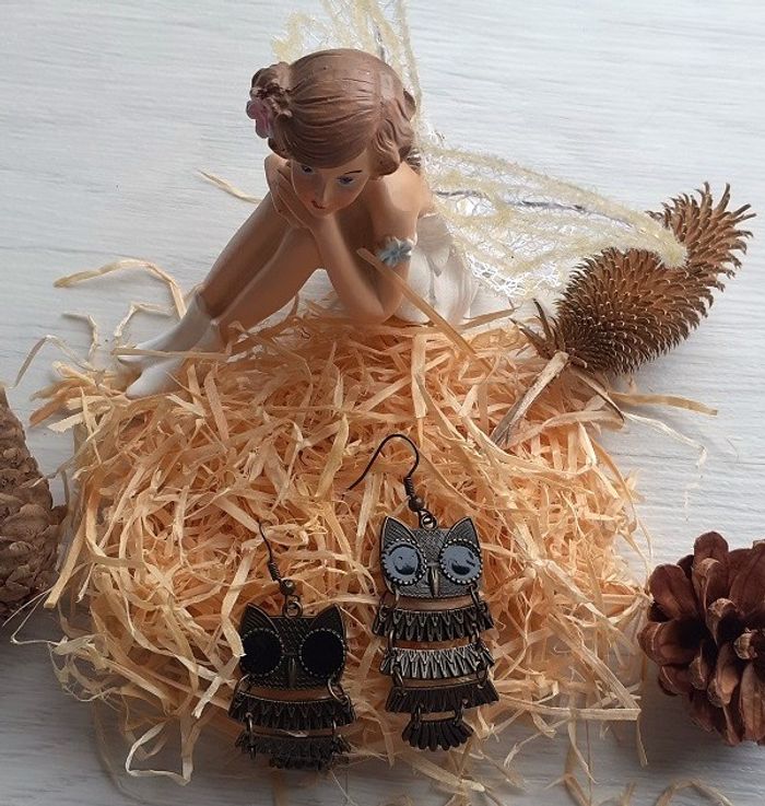 Boucles d'oreilles hiboux bronze - photo numéro 3