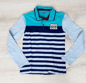 Polo manches longues garçon turquoise bleu marine et gris taille 12 ans Orchestra