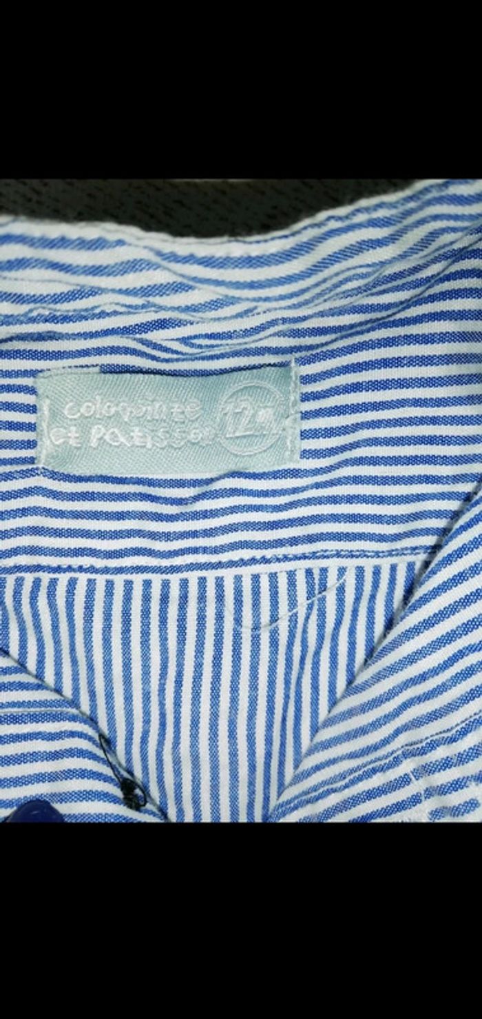 Chemise 12 mois manches longues rayé blanc/bleu - photo numéro 2