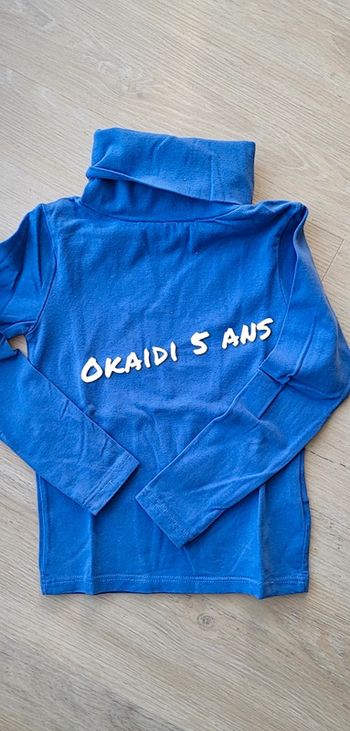 Tee shirt bleu col roulé manche longue okaidi 5 ans