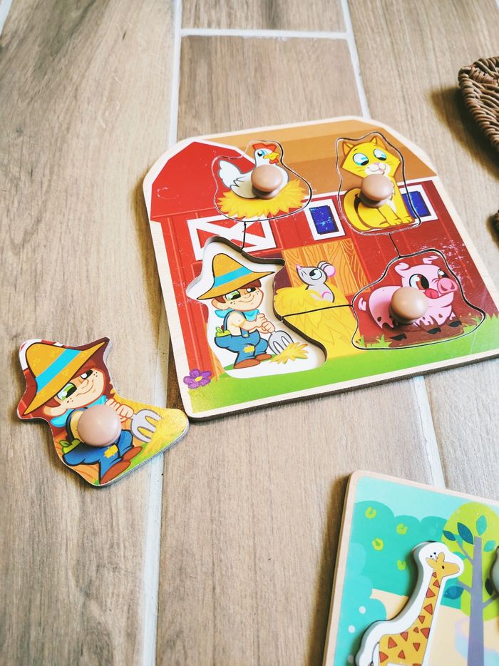 🦒Lot 2 Puzzles animaux de la ferme et de la savane en bois - photo numéro 3