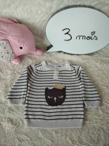 Pull Fille 3 mois Chat couronne Vertbaudet