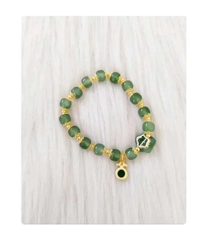 Bracelet en perles de verre façon jade style vintage - photo numéro 2