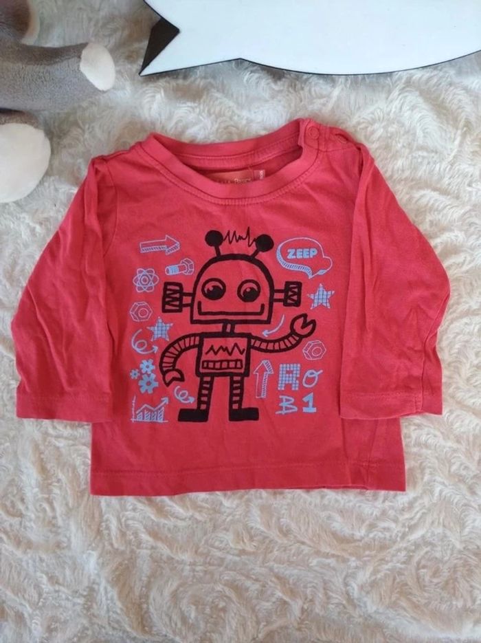 Tee shirt chemise manches longues Garçon 6 mois Robot Tissaia Basics 100% coton - photo numéro 2