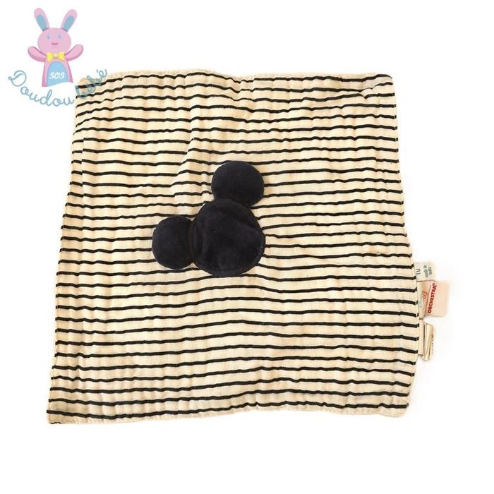 Doudou plat Souris Mickey lange rayé bleu marine blanc Disney Orchestra