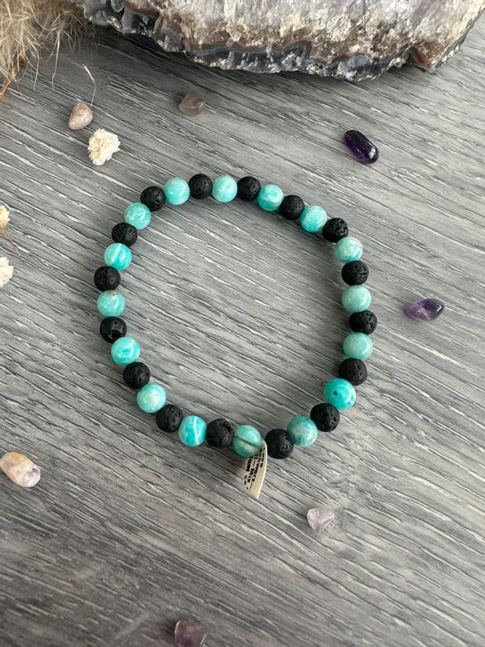 Bracelet en pierre de lave véritable et Amazonite d’Afrique du Sud - Pierre véritable - photo numéro 2