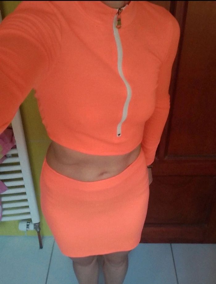 Ensemble croq top et jupe femme orange - photo numéro 5