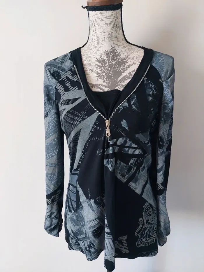 Haut fantaisie gris et noir