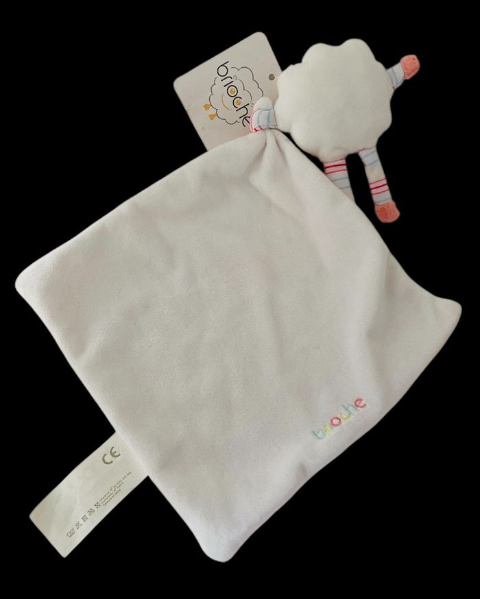 ❤️ Doudou Mouchoir Brioche Mouton Nuage Plat Rose Blanc LA HALLE - photo numéro 2