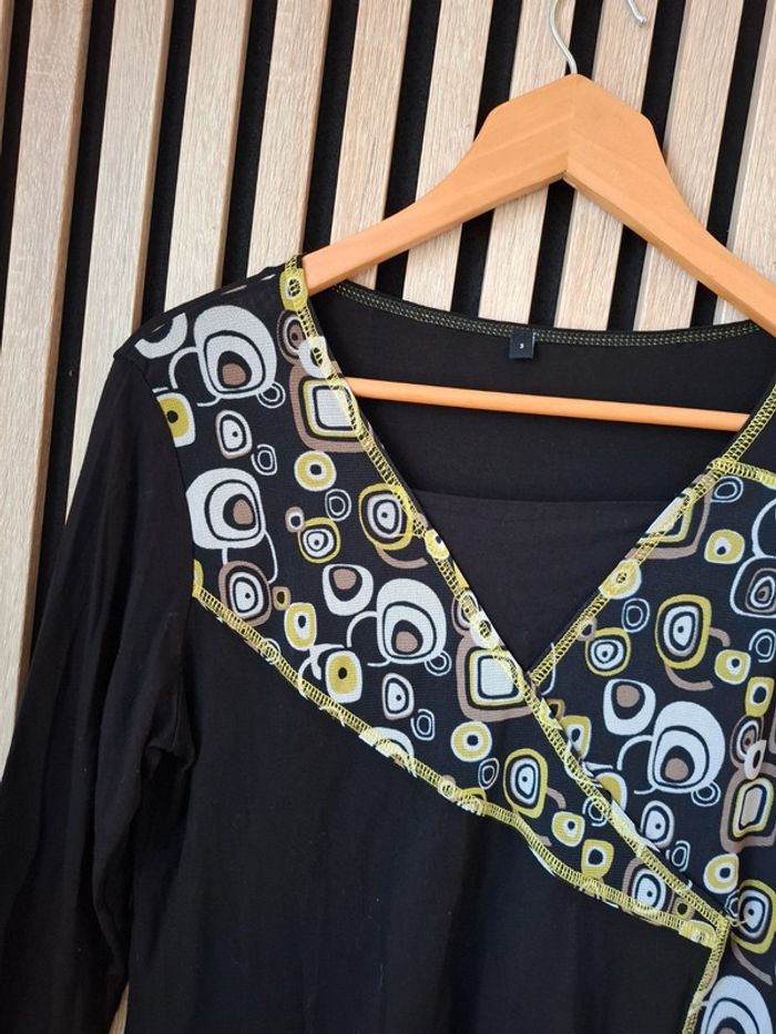 Blouse fluide noire imprimée motifs T40 - photo numéro 7