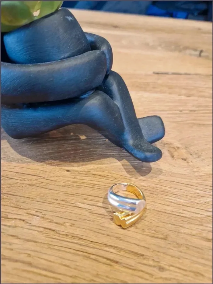 Bague bicolore - argentée et dorée - coeur et ourson - argent Sterling S925 - photo numéro 4