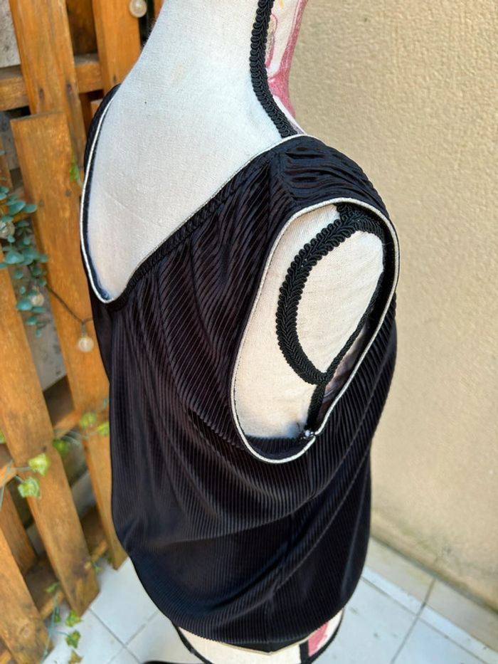 Débardeur fripé brillant top haut noir coutures doré - noir brillant taille 38 M - photo numéro 4