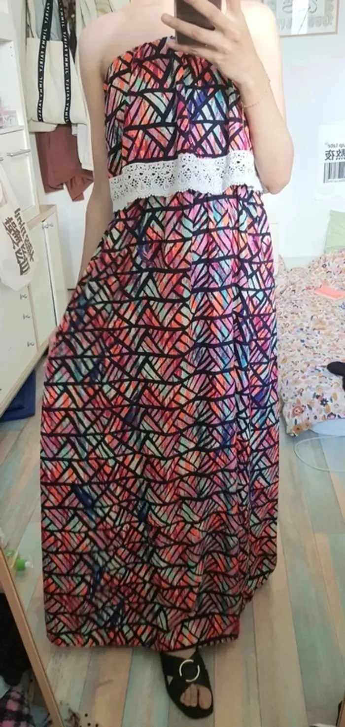 Magnifique Robe longue multicolore géométrique comme neuve taille unique - photo numéro 3