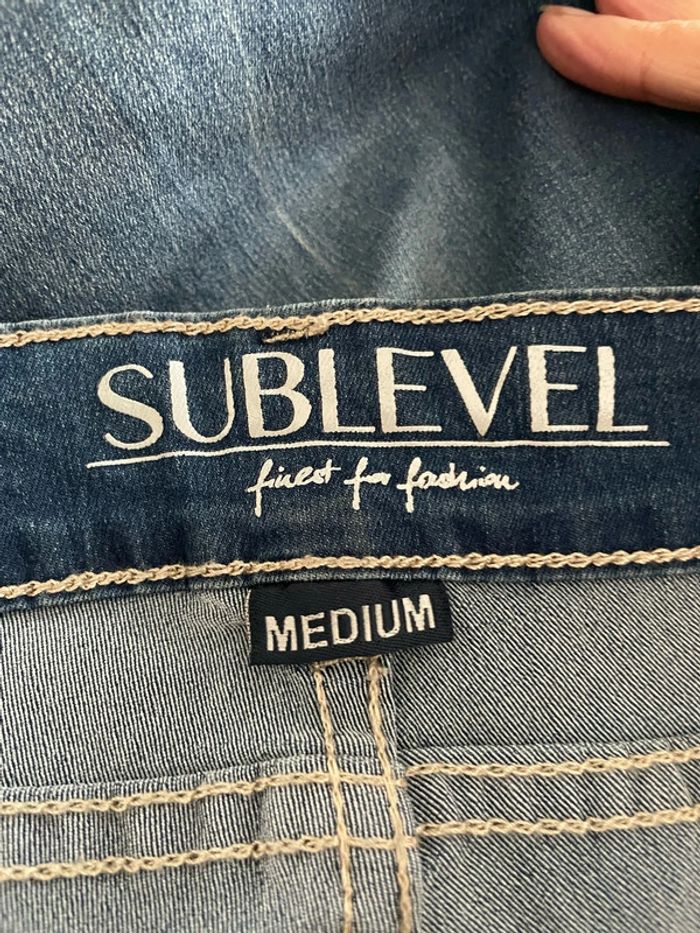 Jean court bleu taille basse coupe skinny bas dentelle et clou sublevel taille M - photo numéro 7